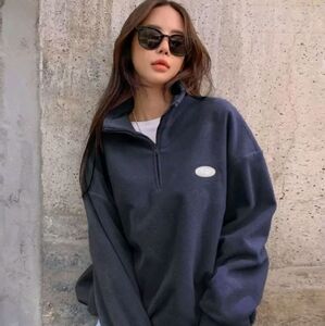 Blue Oversized Long Sleeve Quarter-Zip Sweatshirt